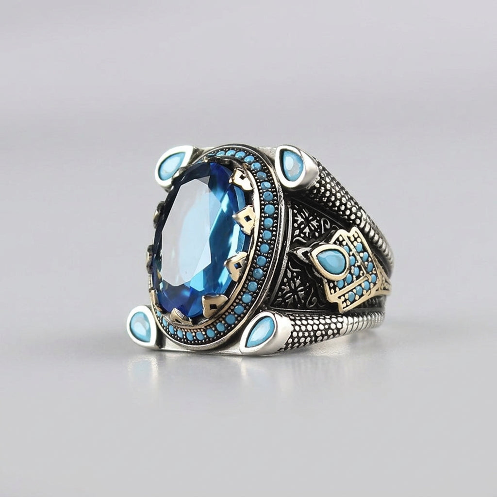 Ocean Blue Mystic Topaas Herenring | 925 Zilver