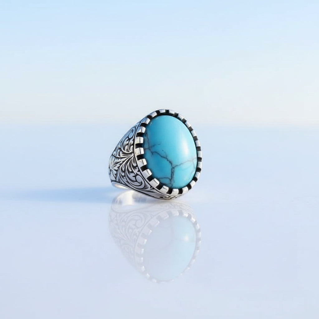 925 Sterling silver men's ring with turquoise stone