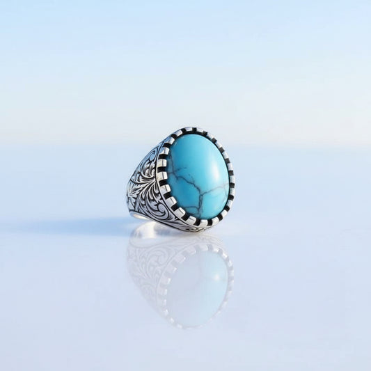 925 Sterling silver men's ring with turquoise stone