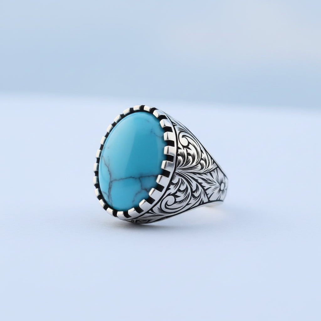 925 Sterling silver men's ring with turquoise stone