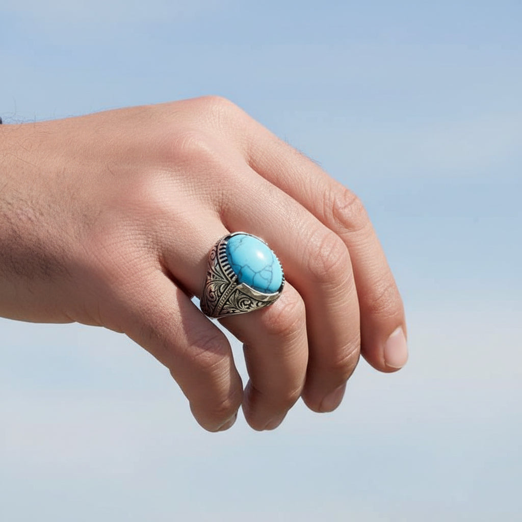 925 Sterling Silber Herrenring mit türkisfarbenem Stein