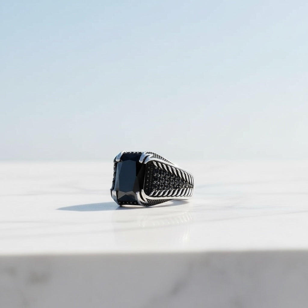 925 Sterling Silver Ring with Black Zirconia Stone