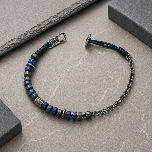 Lapis Lazuli Macramé Herenarmband | 925 Zilver