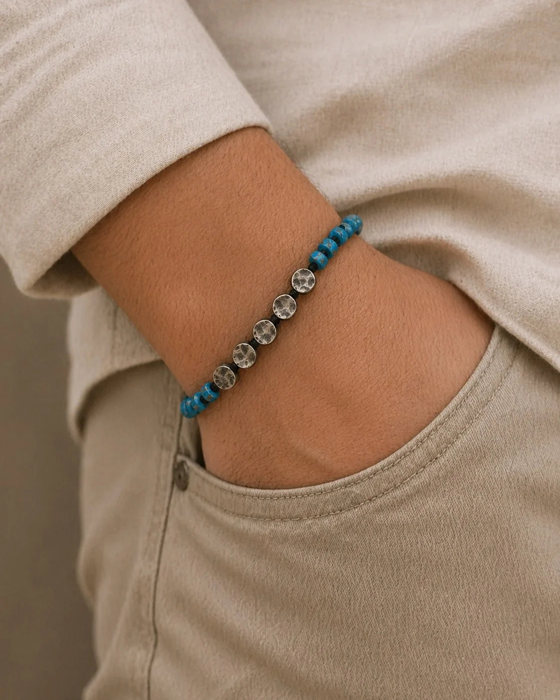 Turkoois Macramé Herenarmband | 925 Zilver