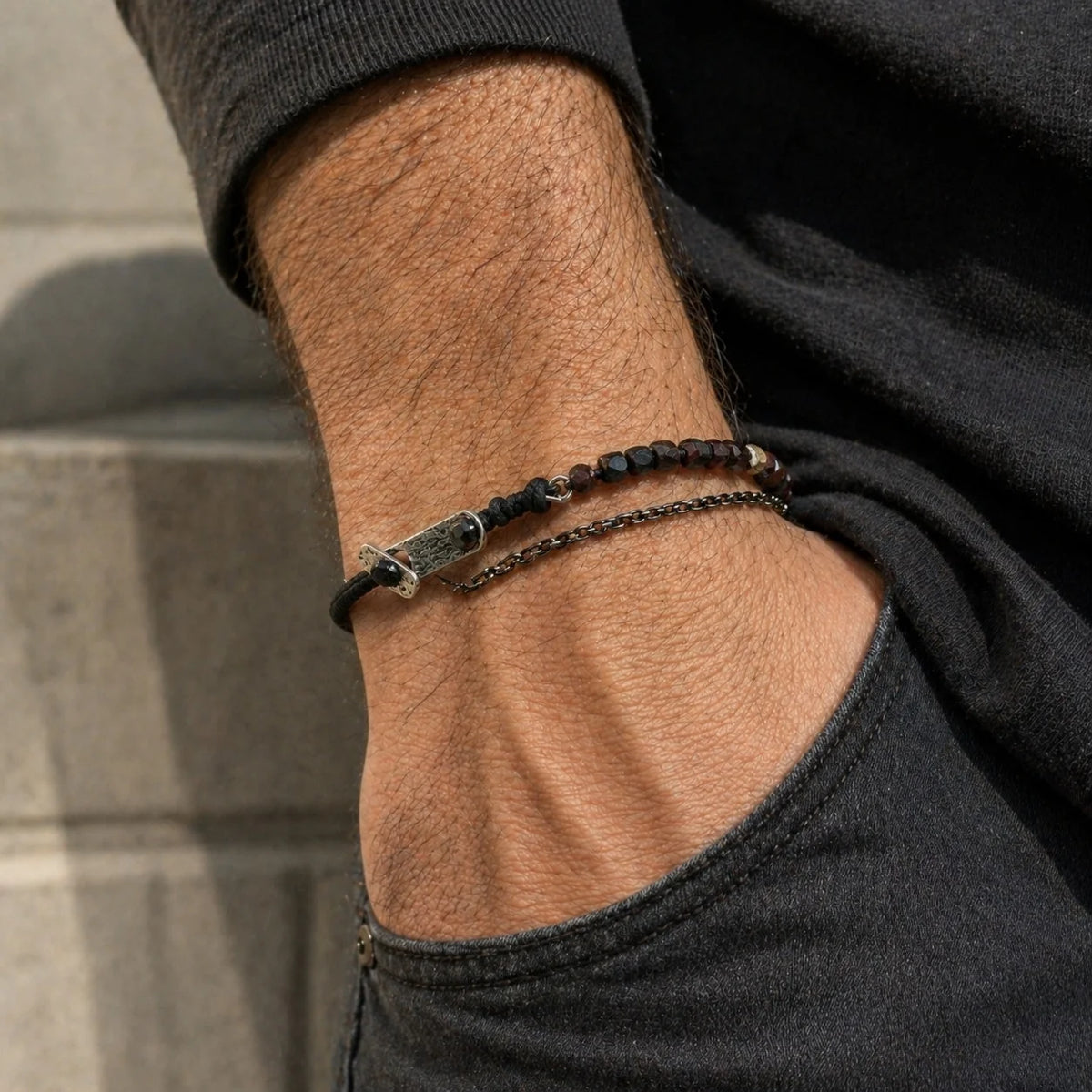Bracelet Homme Grenat | Argent 925