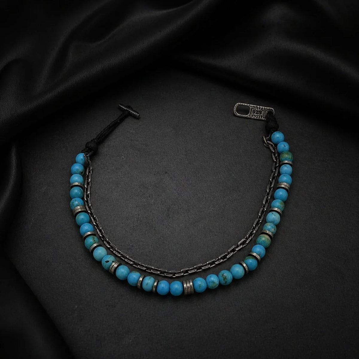 Turkoois Macramé Herenarmband | 925 Zilver