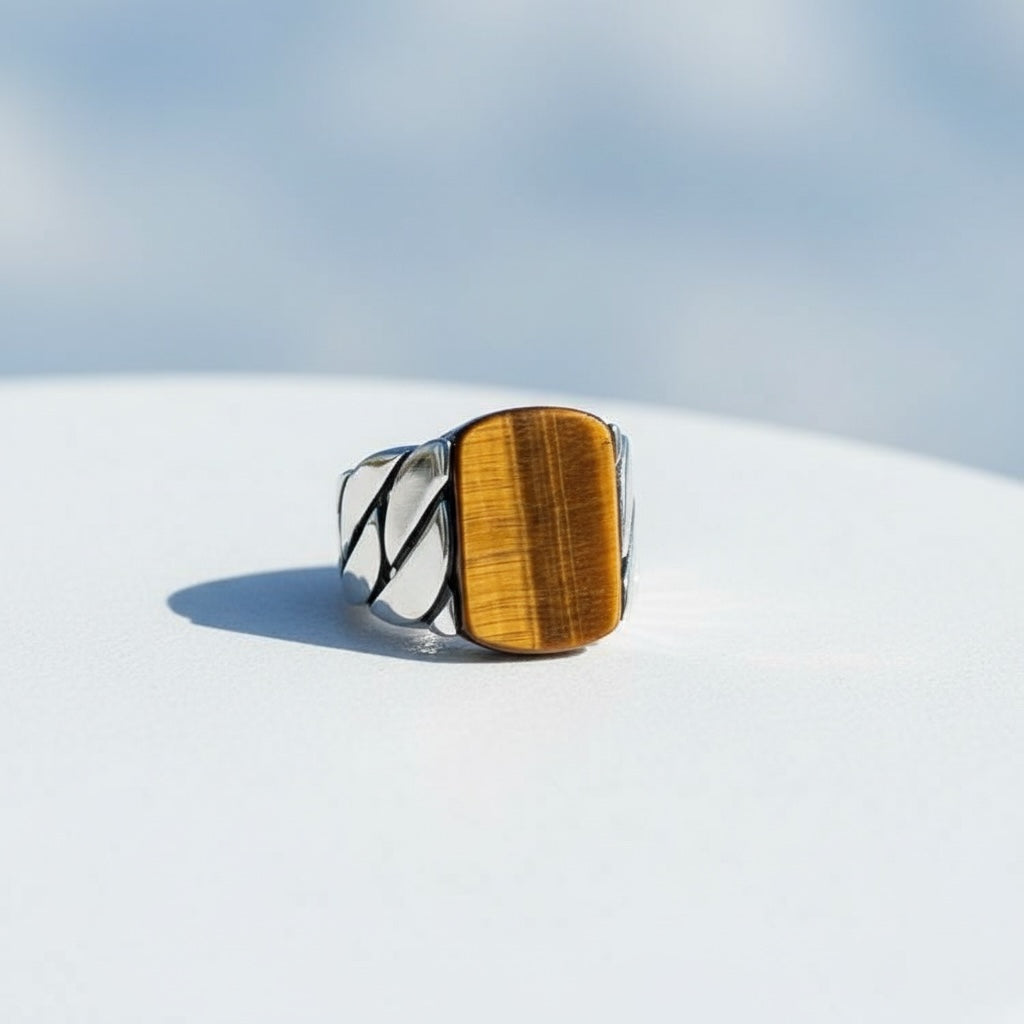 925 Zilveren Herenring Met Tijgeroog Steen