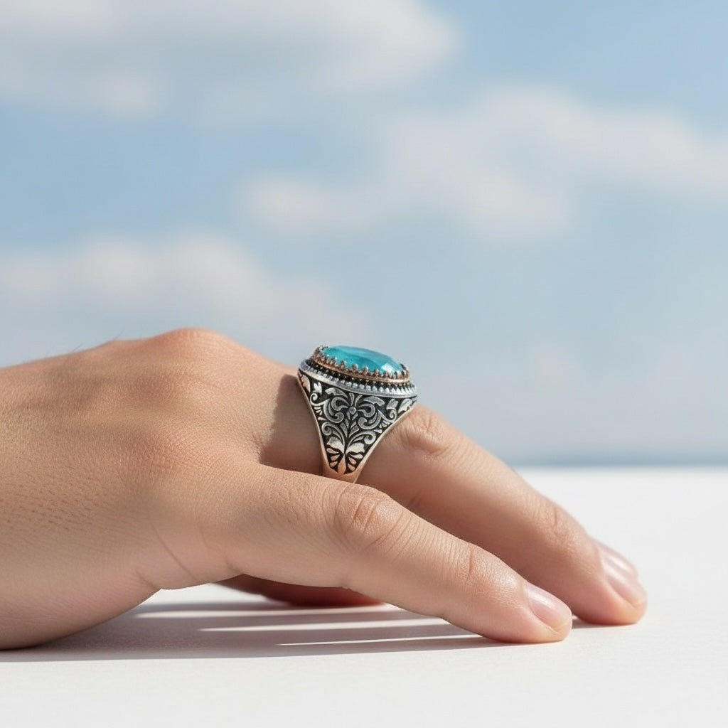 Herrenring mit Paraiba -Stein - 925 Sterlingsilber