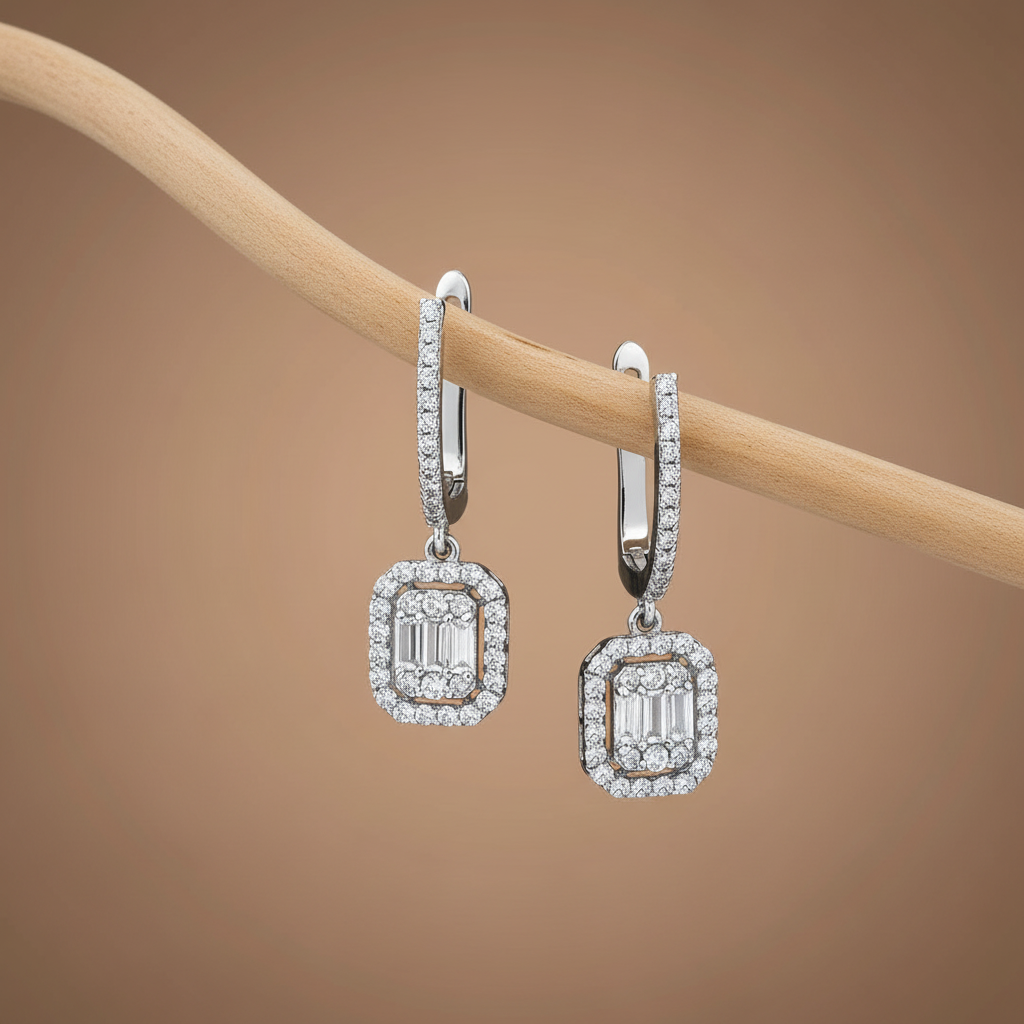 Zilveren luxe oorbellen met witte zirconia's DMNK002