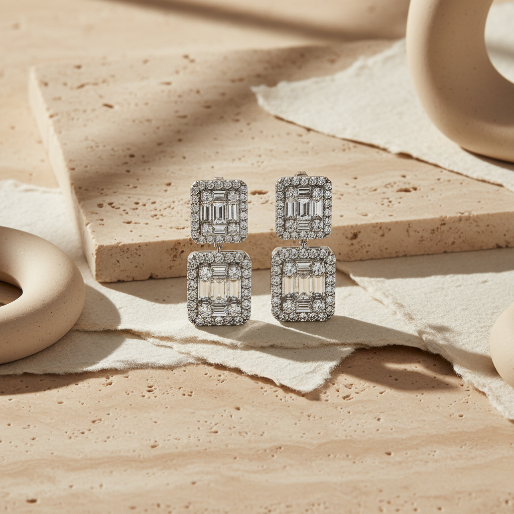 Silver luxury earrings with white zirconias DMNK005
