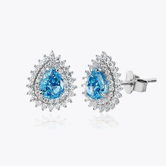 Zilveren luxe oorbellen met blauwe en witte zirconia's DMNK012