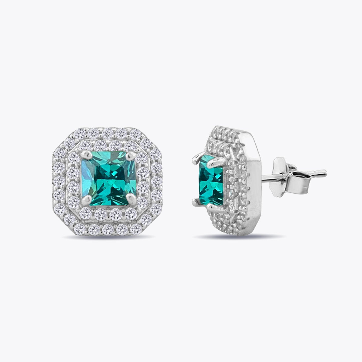 Silver luxury earrings with green and white zirconias DMNK019