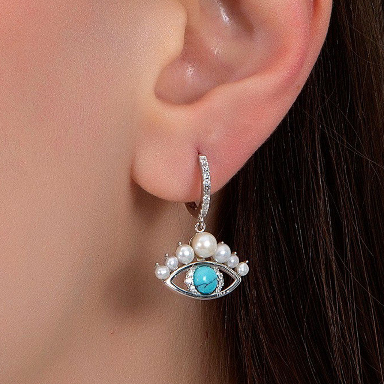 925 Sterling Zilveren Oorbellen met Turquoise en Parels