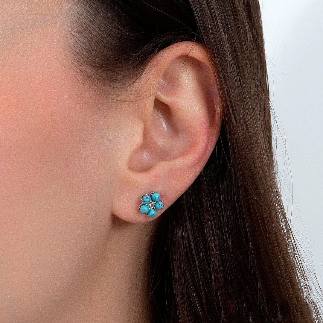 925 Sterling Zilveren Bloemvormige Oorbellen met Turquoise