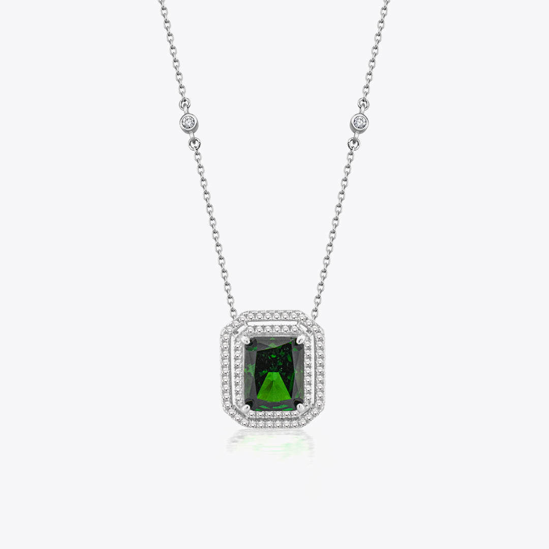 Elegante 925 Sterling Zilveren Ketting met Rechthoekige Groene Zirkonia