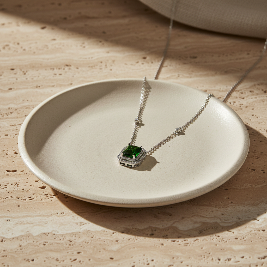925 Zilver Groene Zirkonia Ketting