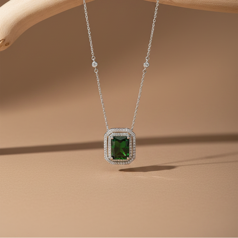 925 Zilver Groene Zirkonia Ketting