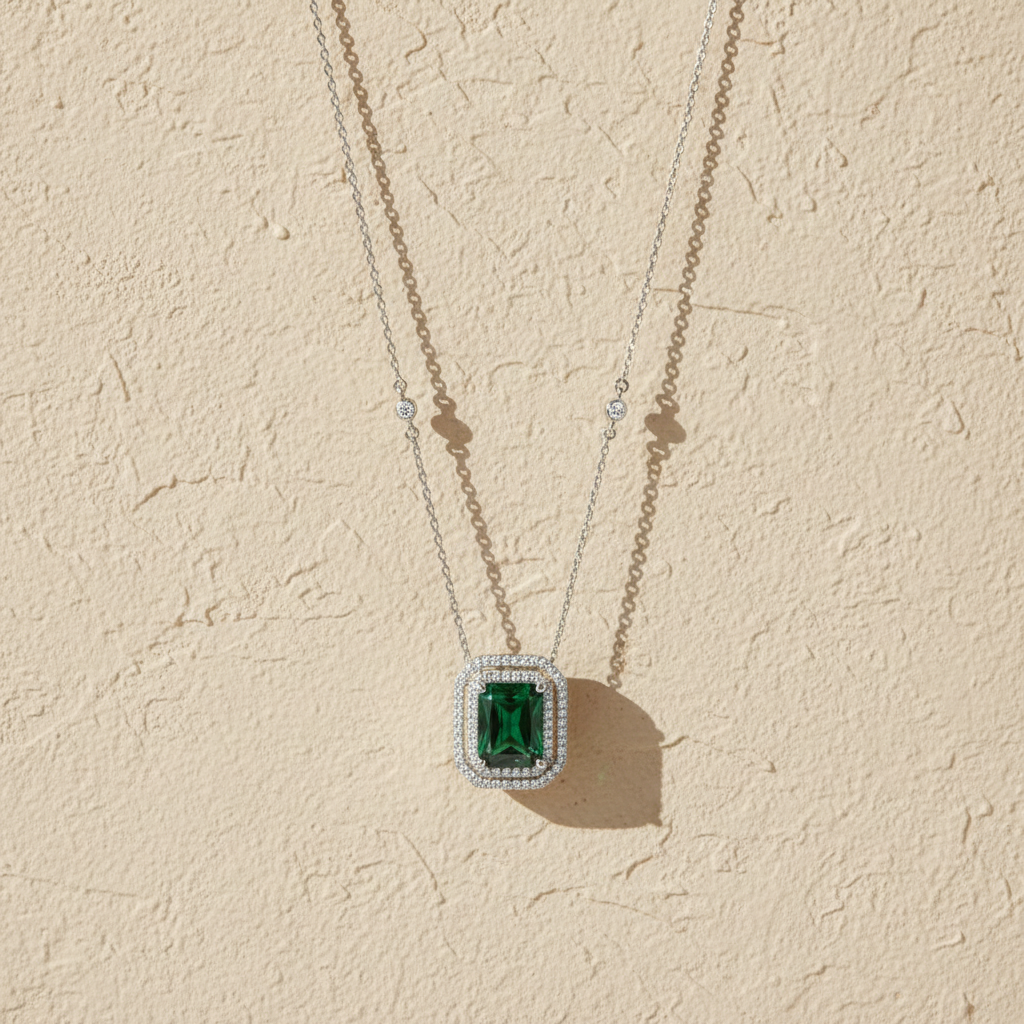 925 Zilver Groene Zirkonia Ketting
