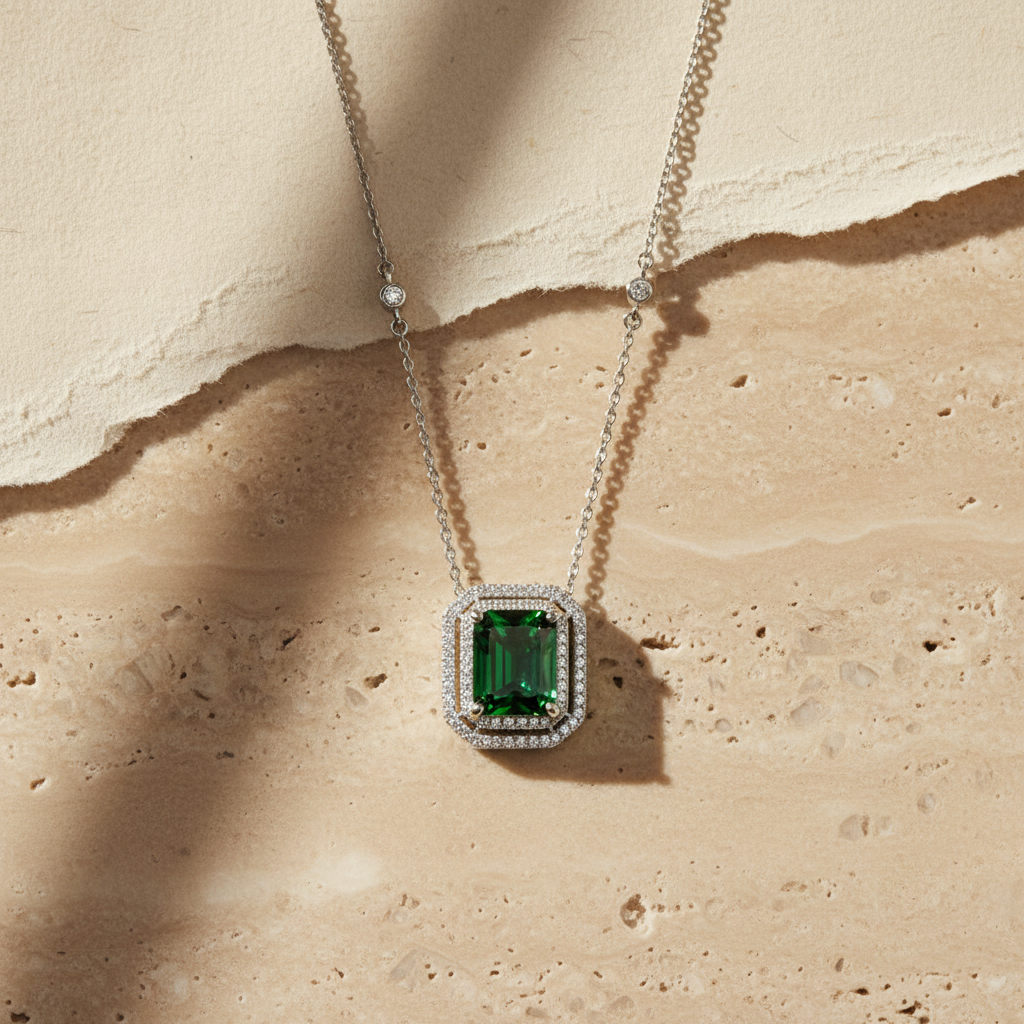 925 Zilver Groene Zirkonia Ketting