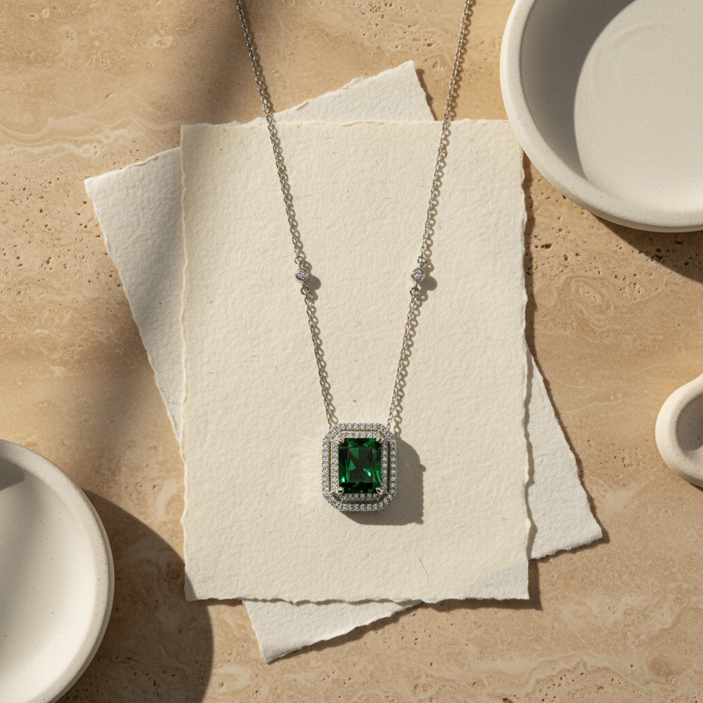 925 Zilver Groene Zirkonia Ketting