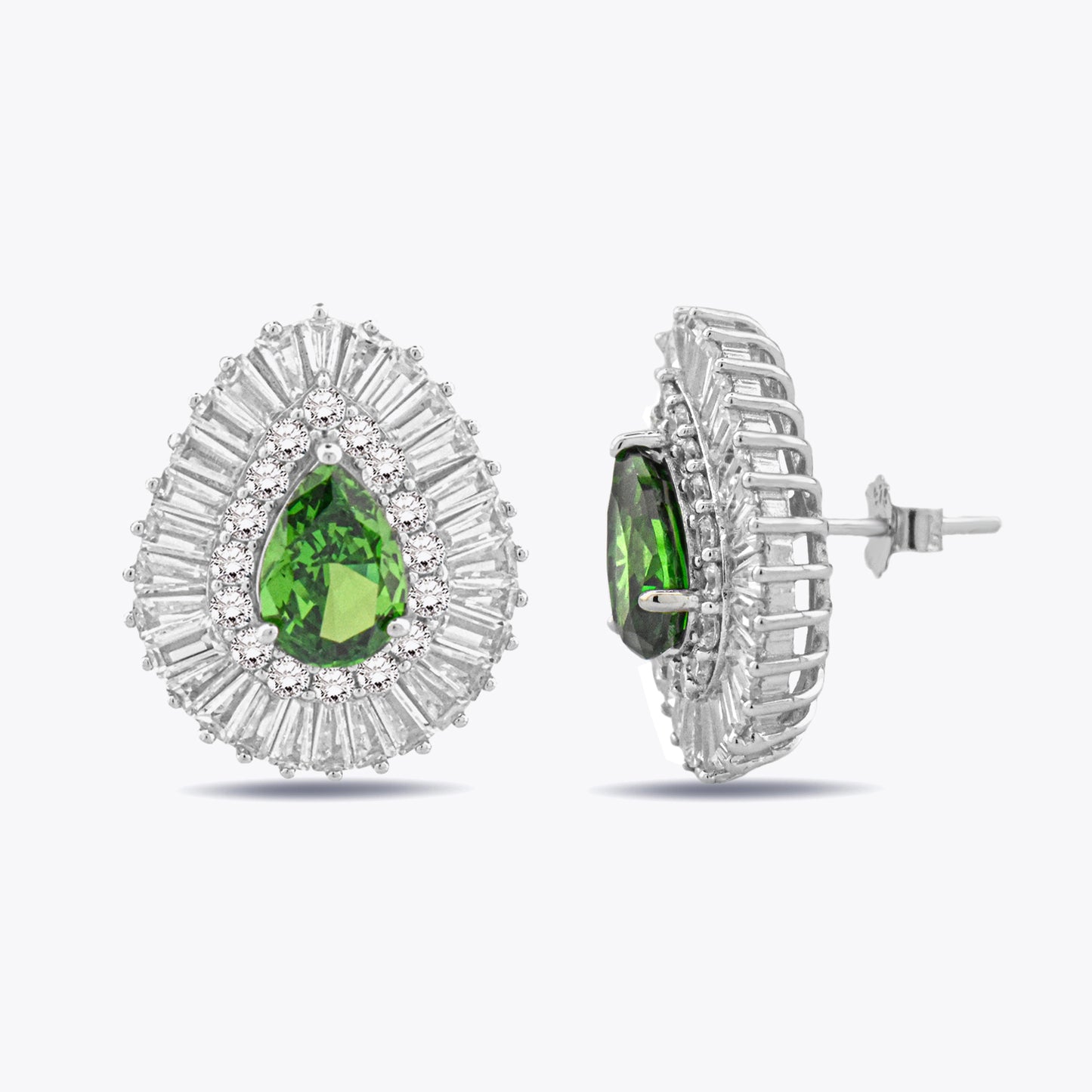 Silver luxury earrings with green and white zirconias DMNKS002-E