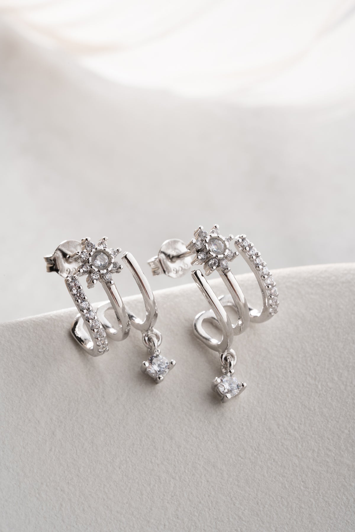 Layered Oorbellen met Zirkonia | 925 Zilver