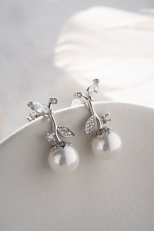 Parel Oorbellen met Blad en Zirkonia | 925 Zilver