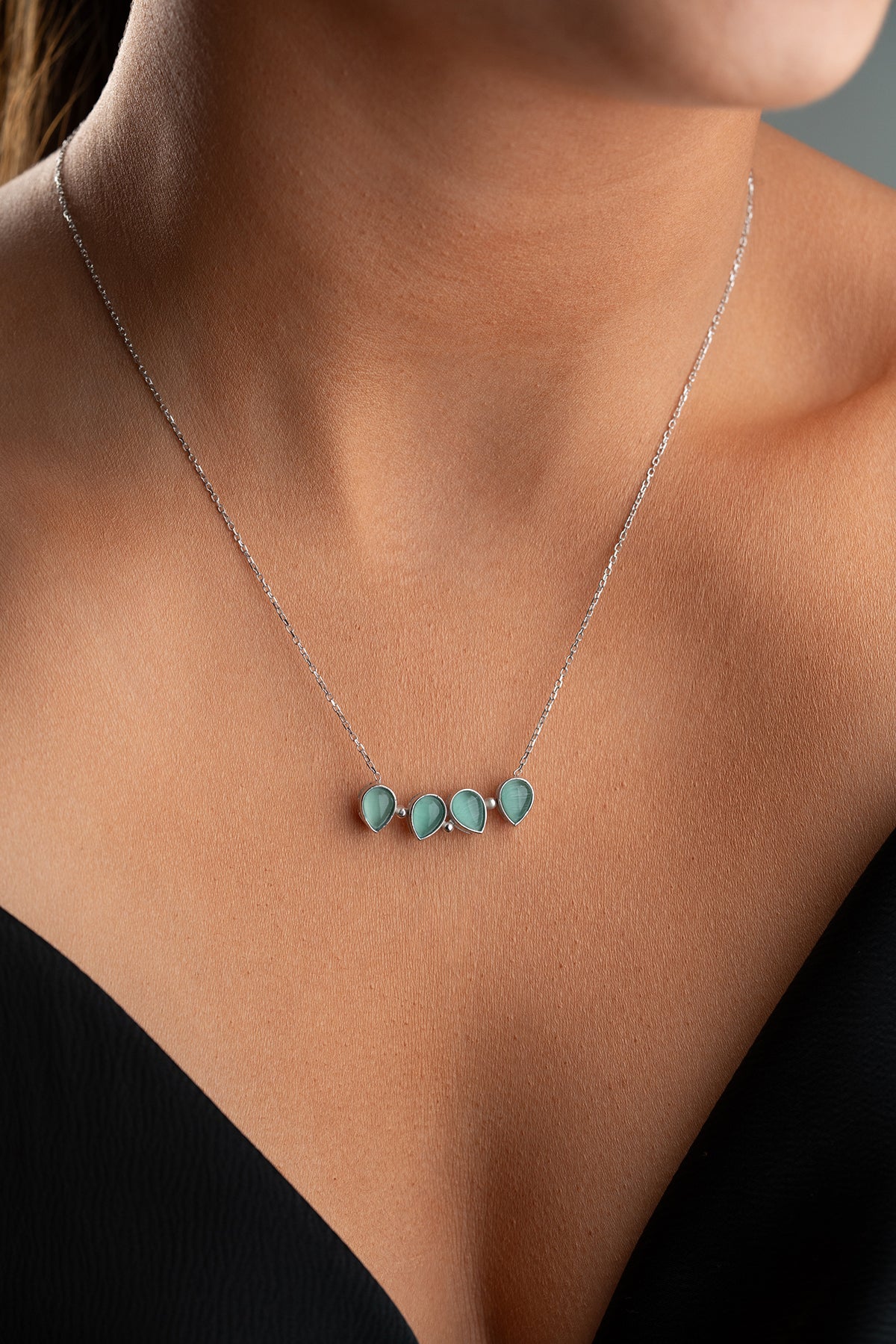 Klaver Ketting met Groene Steen | 925 Zilver