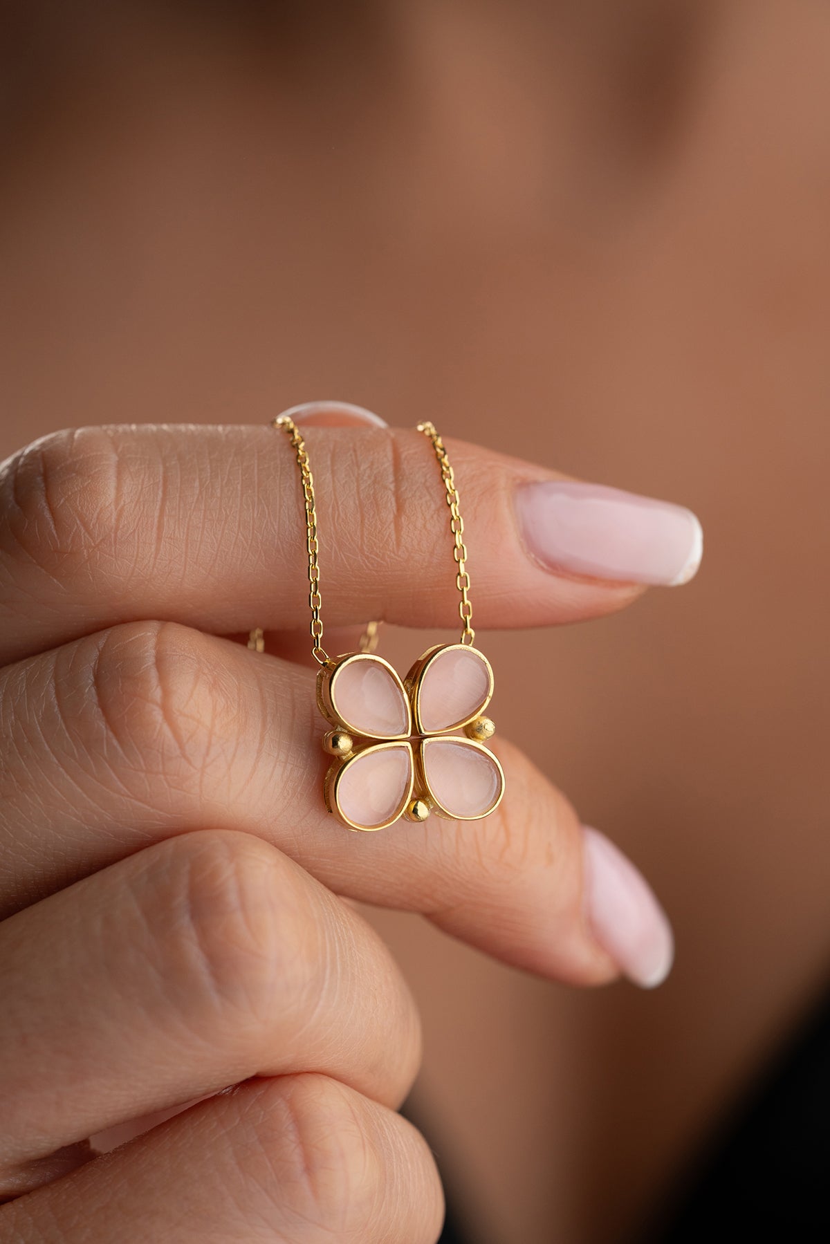 Klaver Ketting met Roze Stenen | 925 Zilver