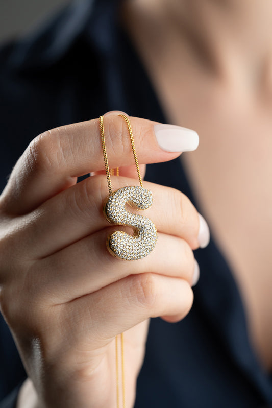 Ballon Letter Ketting – 925 Zilver – Met Zirkonia Steentjes