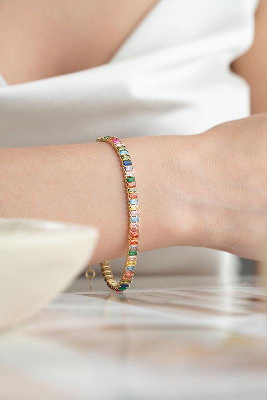 Armband met Kleurrijke Stenen – 925 Zilver Verguld
