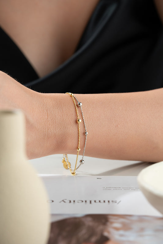 Dubbel Kralenarmband van 925 Zilver – Goud & Zilver