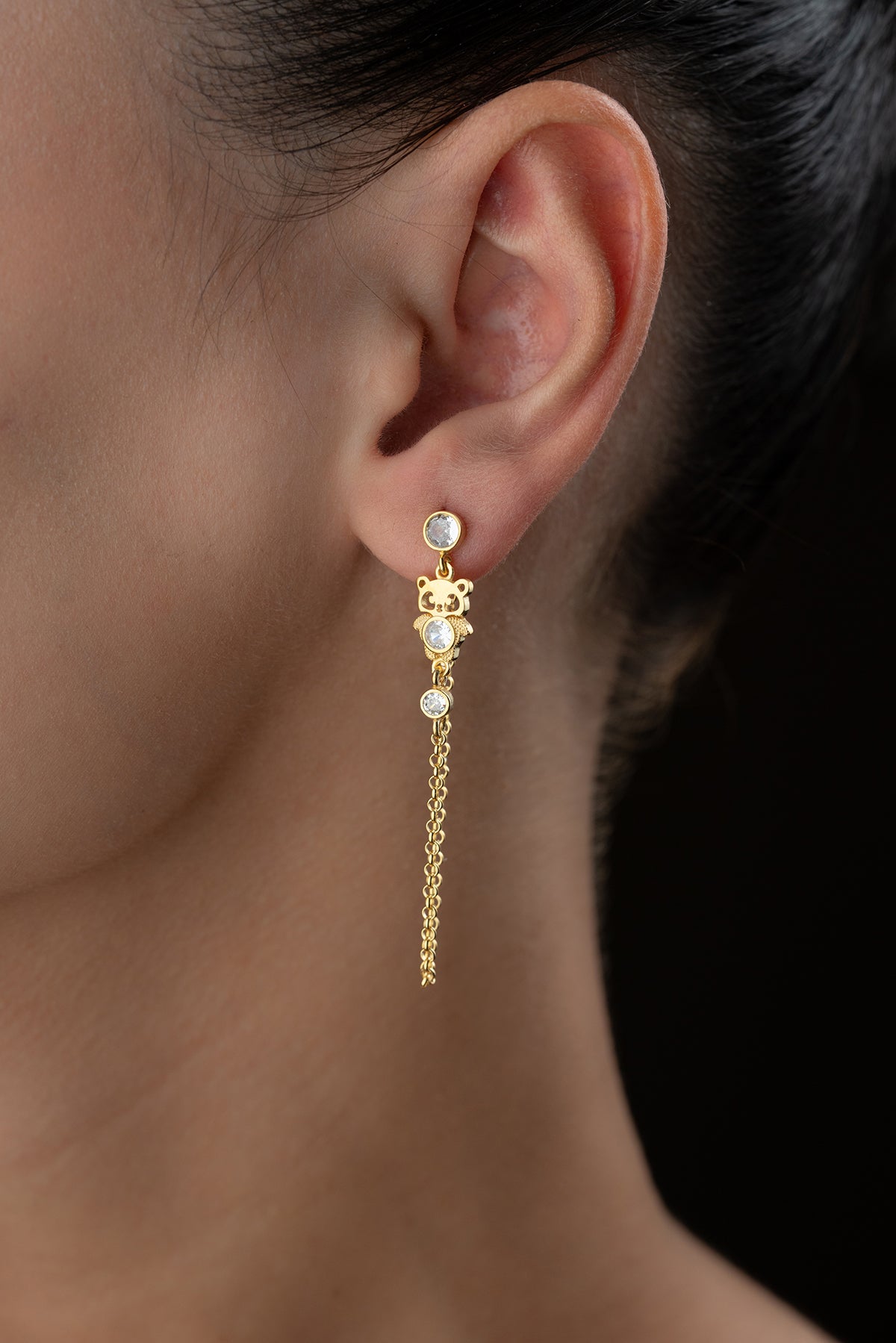 Hanging Panda Earrings with Chain - 925 Silver