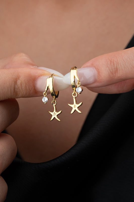 Earrings with Starfish and Zirconia Stone