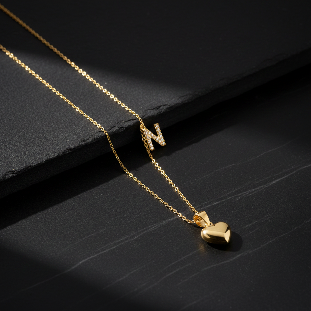 925 Sterling Zilveren Ketting met Hart en Letter