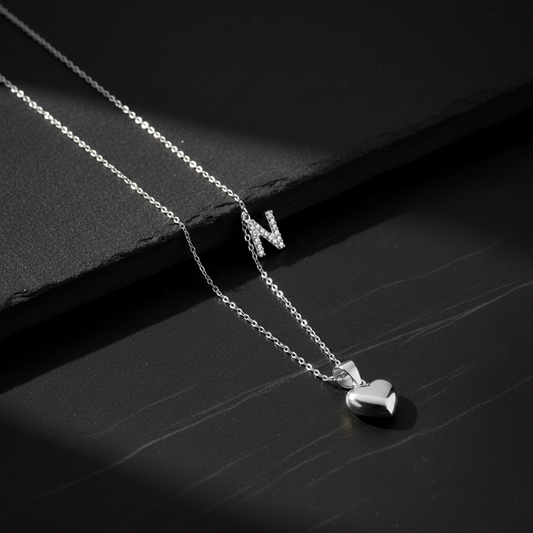 925 Sterling Zilveren Ketting met Hart en Letter