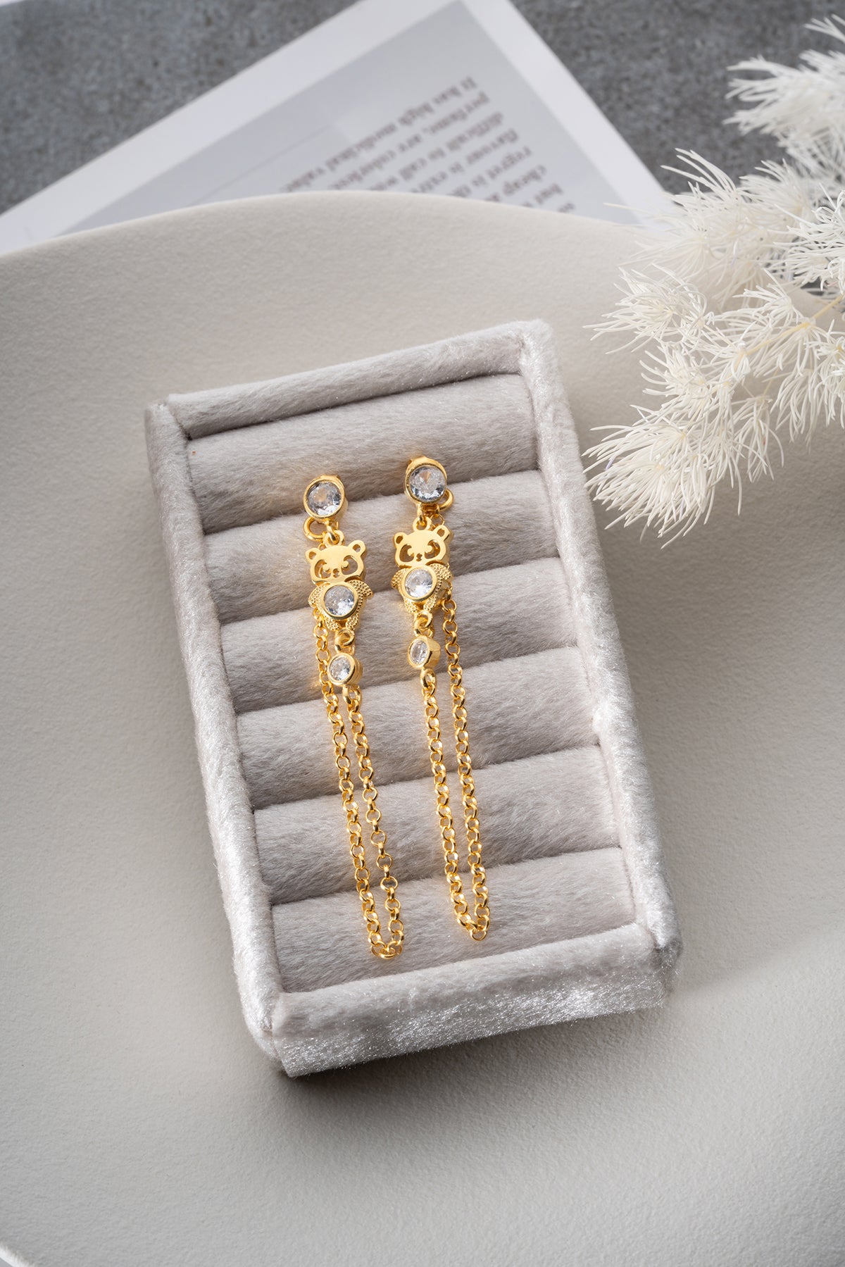 Hanging Panda Earrings with Chain - 925 Silver