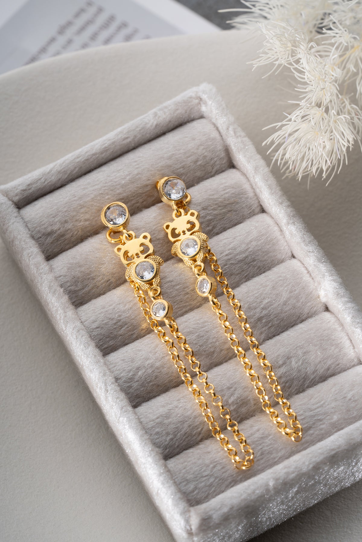 Hanging Panda Earrings with Chain - 925 Silver