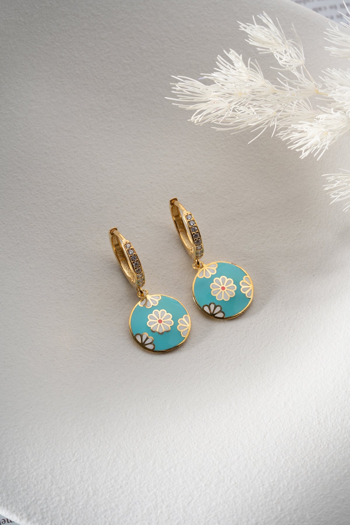 Enamel Flower Earrings - 925 Sterling Silver