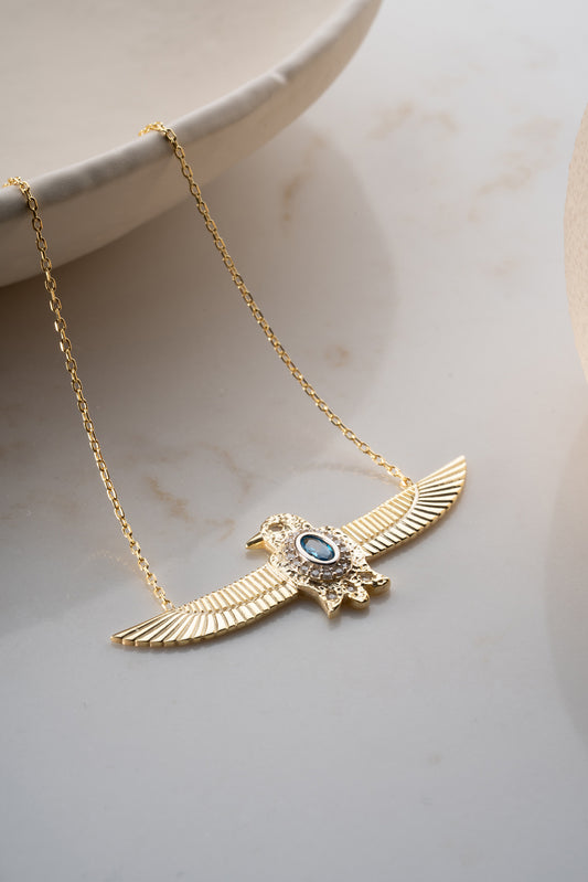 Royal Blue Arend Vleugels Zilveren Ketting