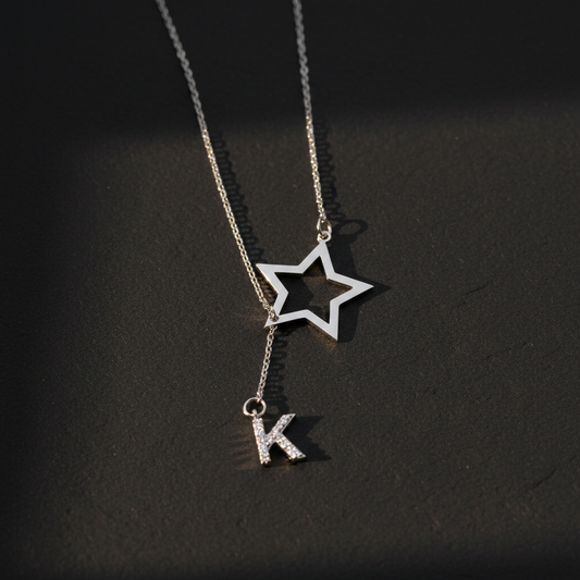 Starry Initial Ster & Letter Zilveren Ketting
