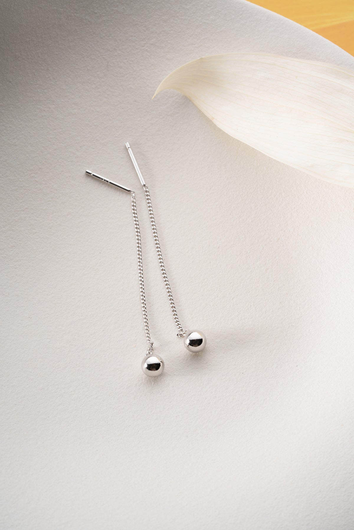 Silver Earrings with Chain & Ball