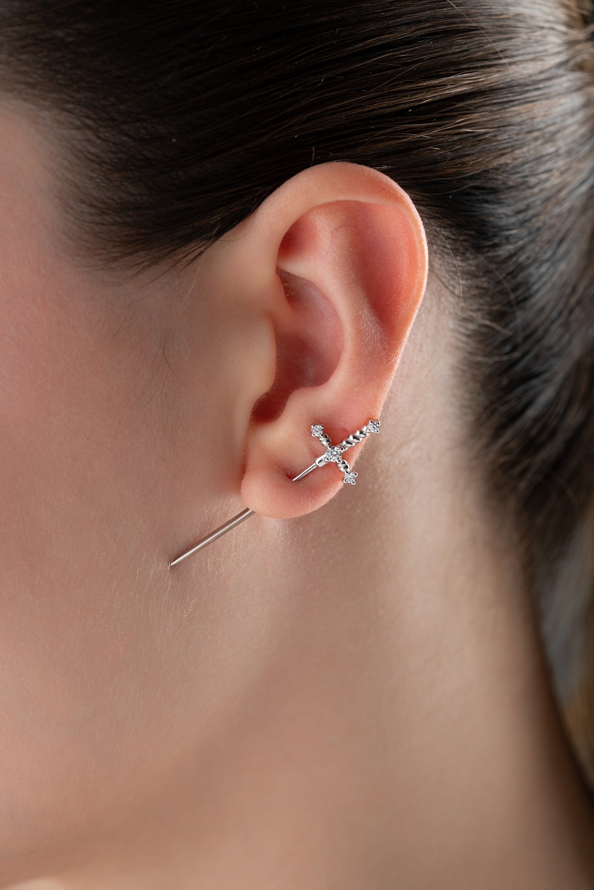 Silver sword earrings with zirconia stones