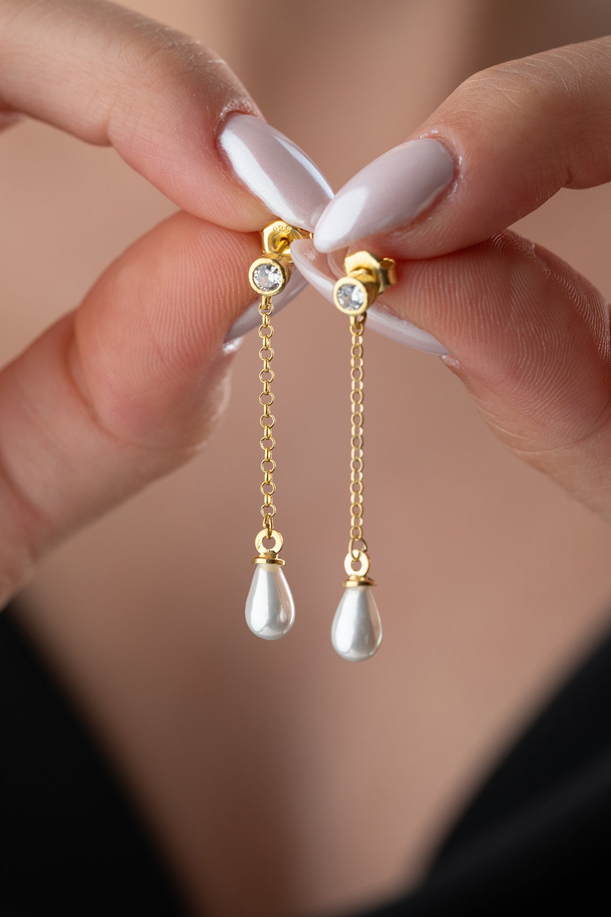925 Zilver Goud Vergulde Oorbellen met Natuurparel