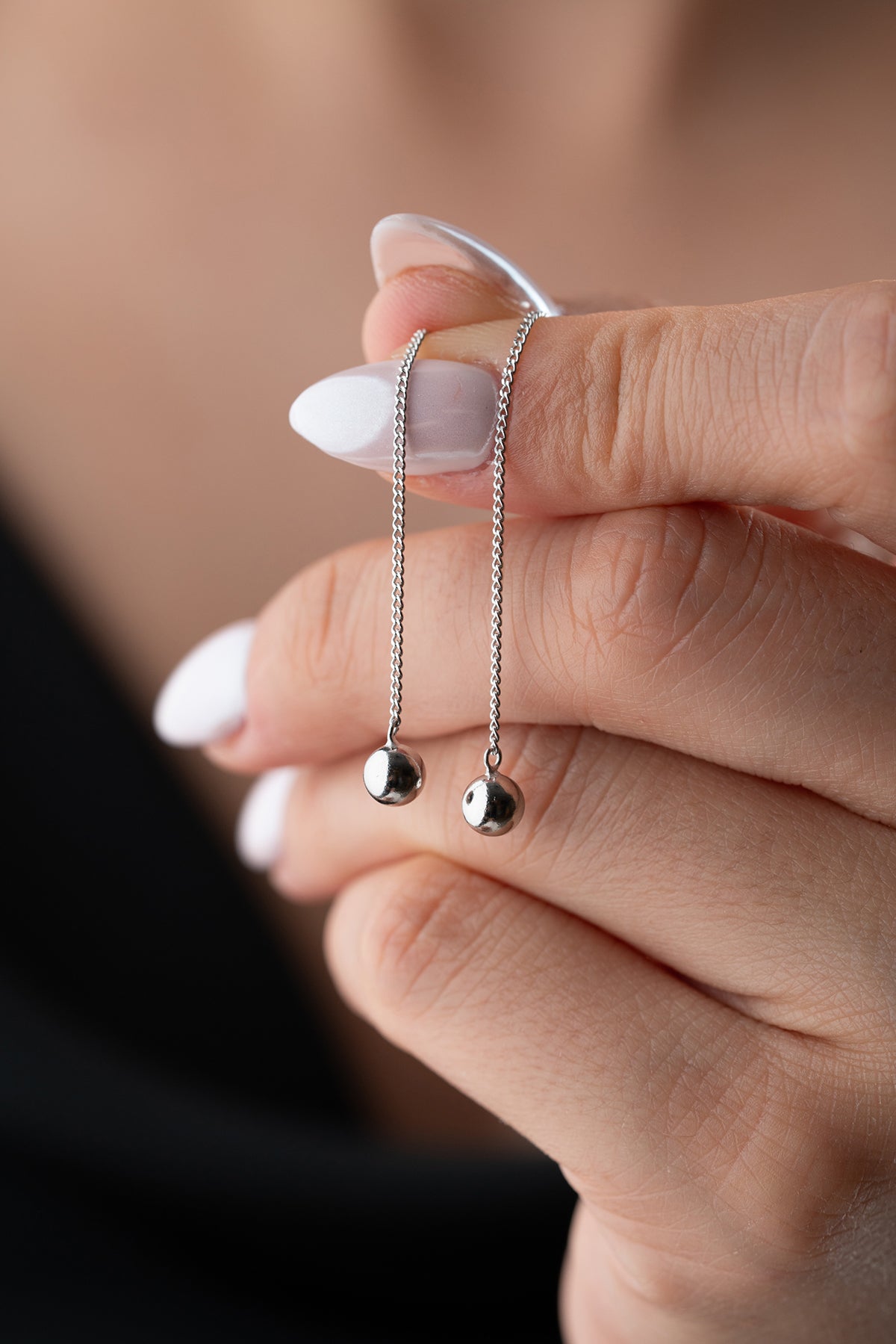Silver Earrings with Chain & Ball