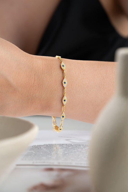 Blue Aura Oog Armband – 925 Zilver