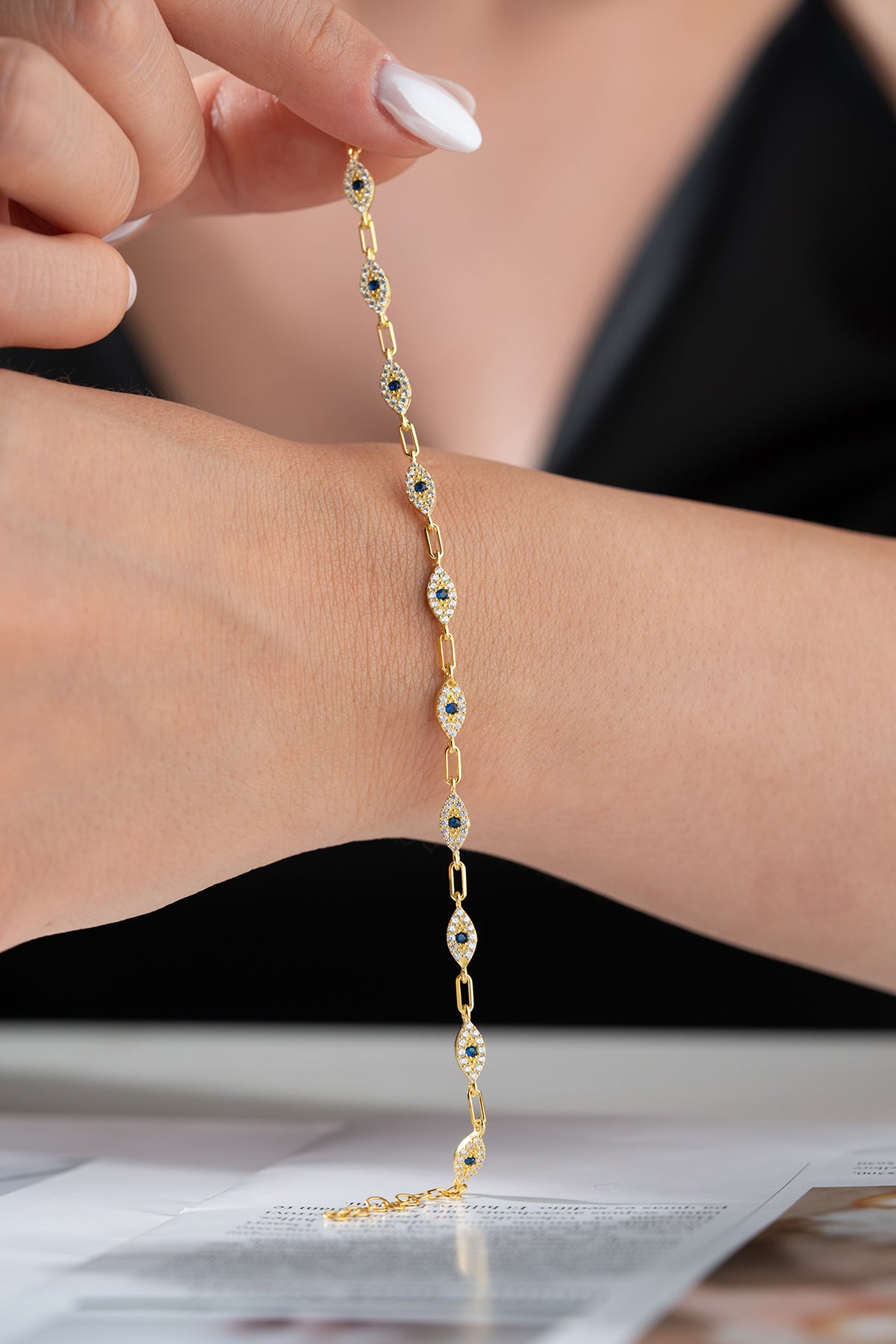 Blue Aura Oog Armband – 925 Zilver