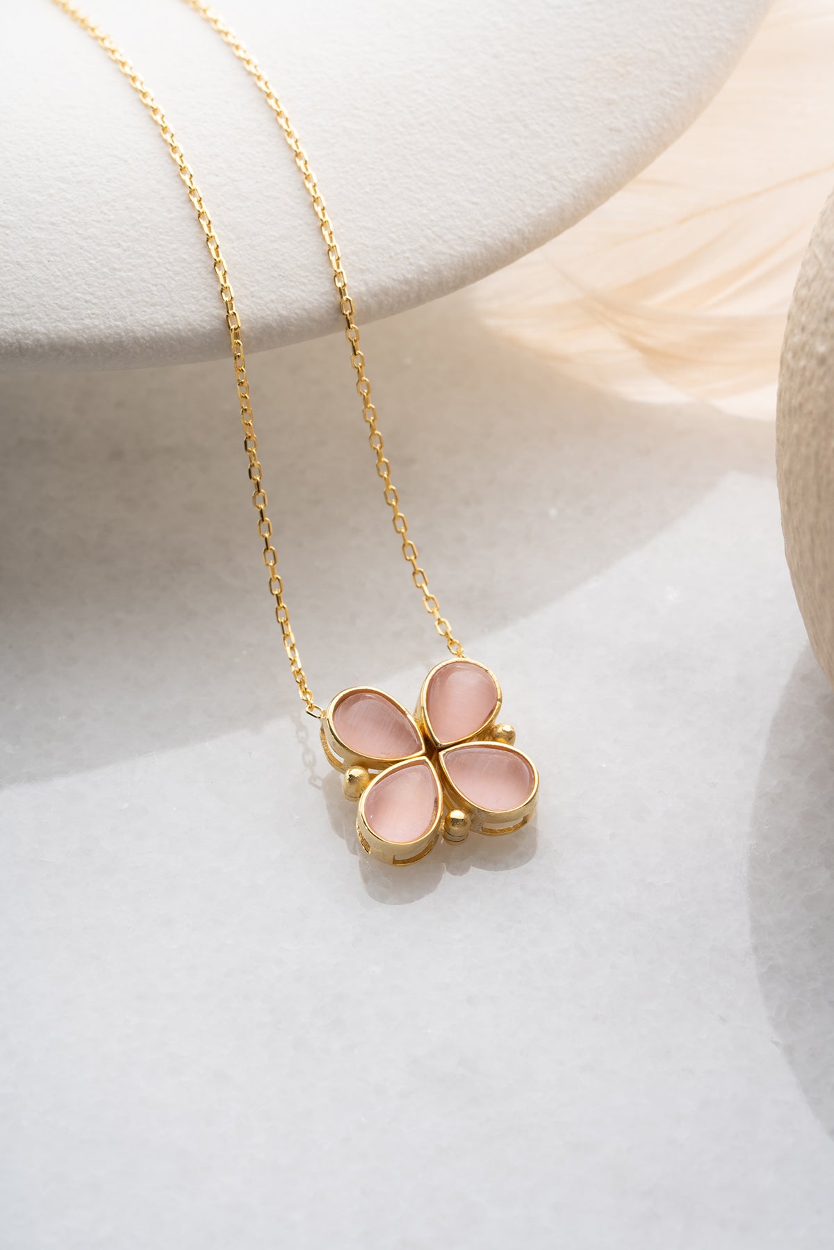 Klaver Ketting met Roze Stenen | 925 Zilver