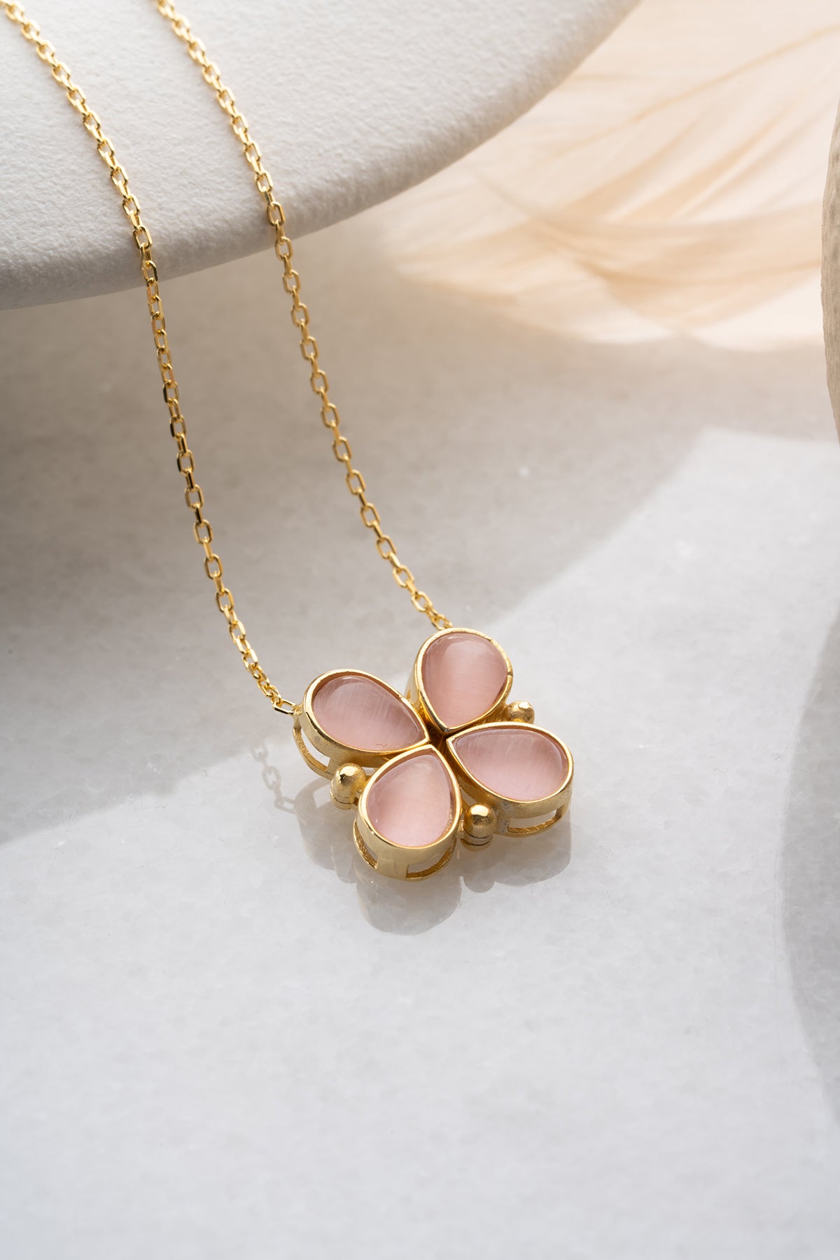 Klaver Ketting met Roze Stenen | 925 Zilver