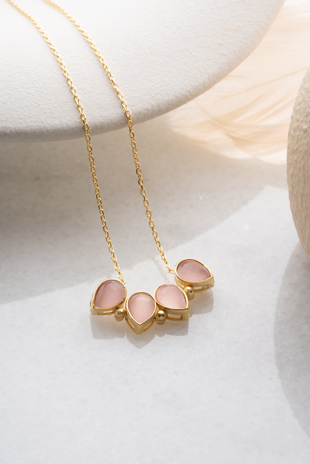 Klaver Ketting met Roze Stenen | 925 Zilver